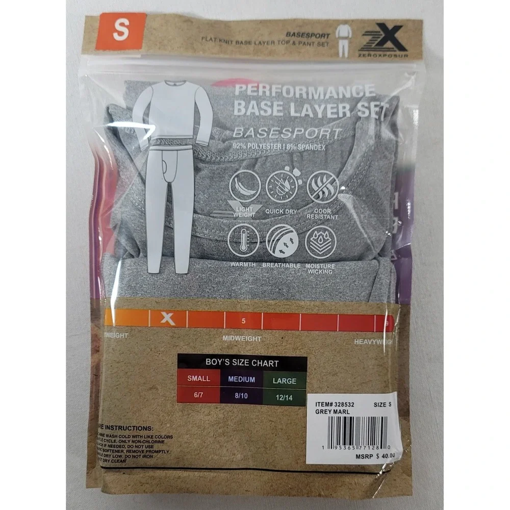 Zeroxposur Boy's Thermals Base Layer Set Gray Top & Bottom Size Small 6/7 New